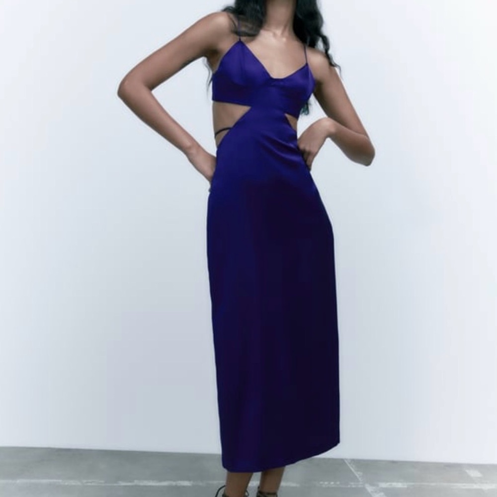 Zara Elegant Blue Satin Dress